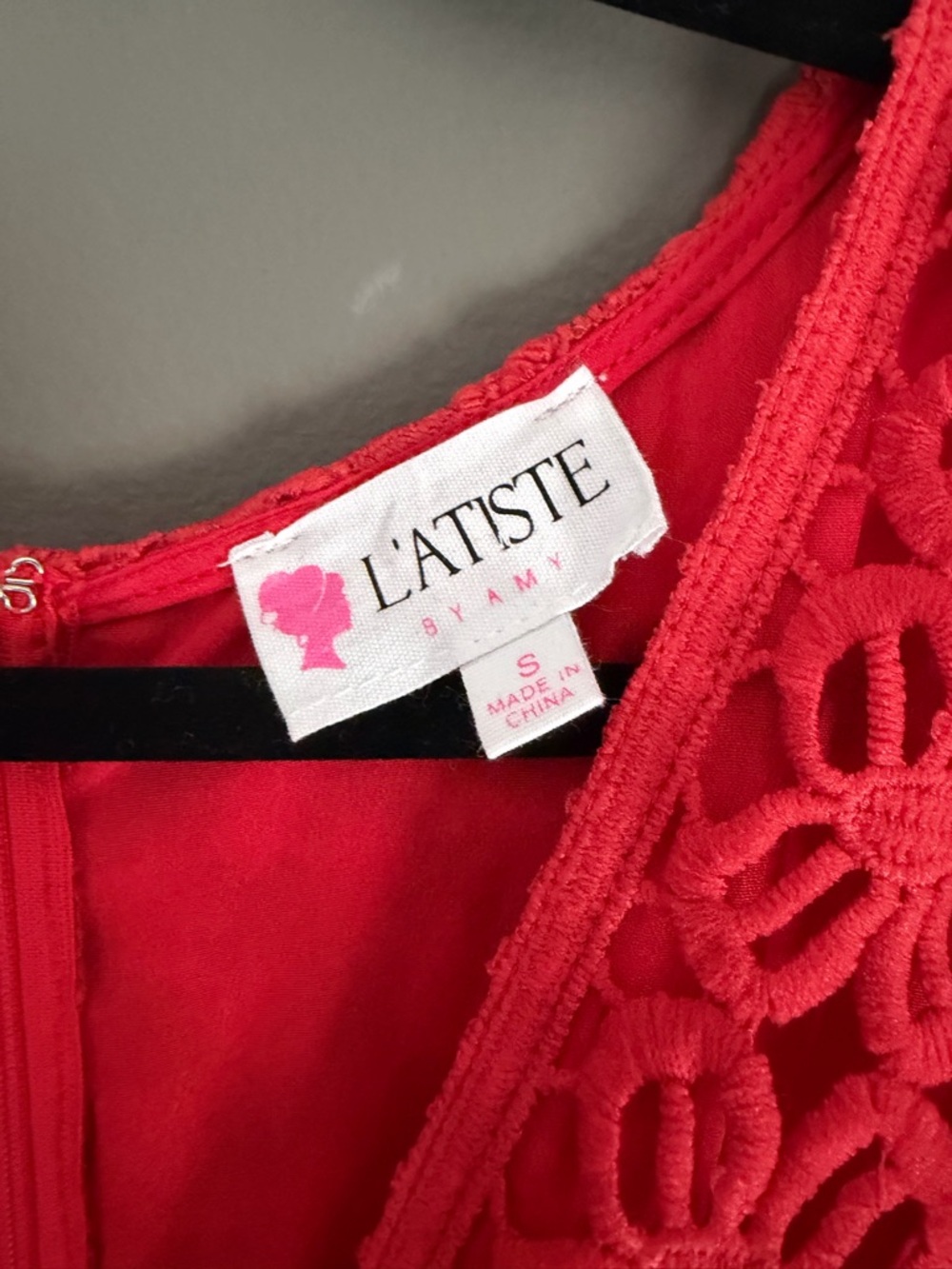 L'ATISTE Red Crochet Lace Gown - Picture 4 of 5